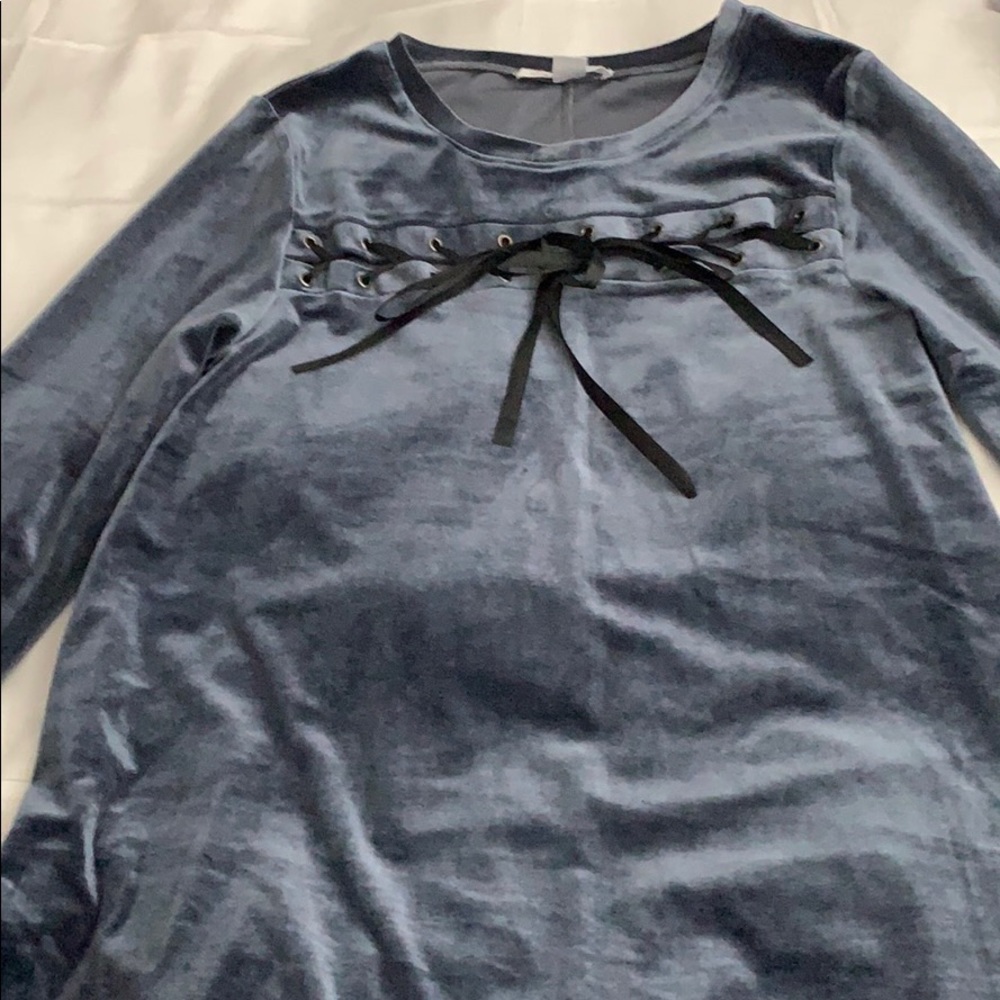 Loveriche blue velvet dress with black ribbon